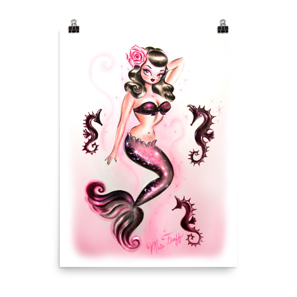 Pinup Mermaid with Rose • Art Print