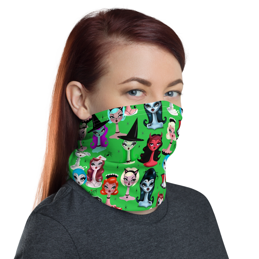 Spooky Dolls Green • Neck Gaiter Face Mask