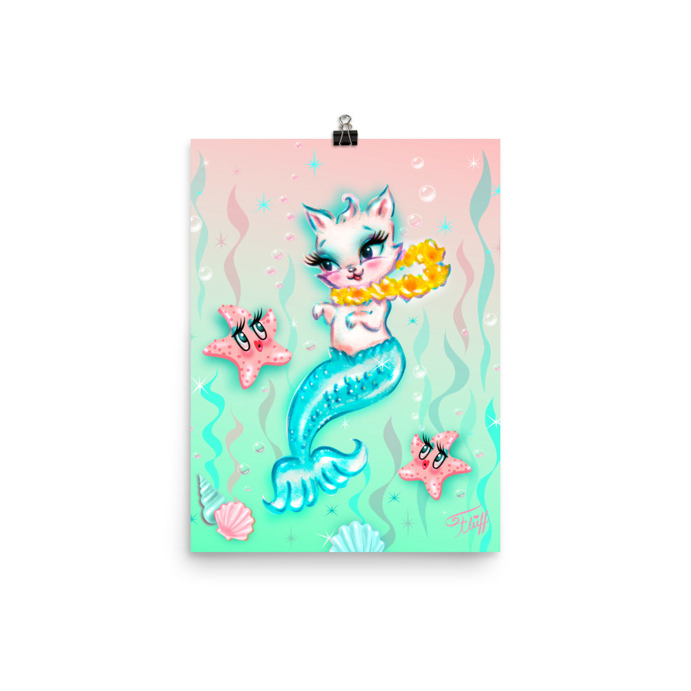 Merkitten with Lei and Starfish • Art Print
