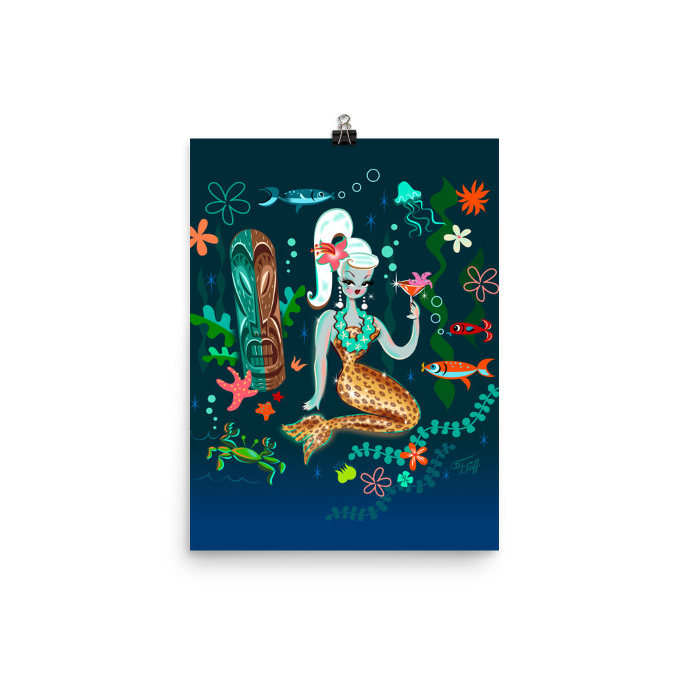 Blonde Leopard Martini Mermaid • Art Print