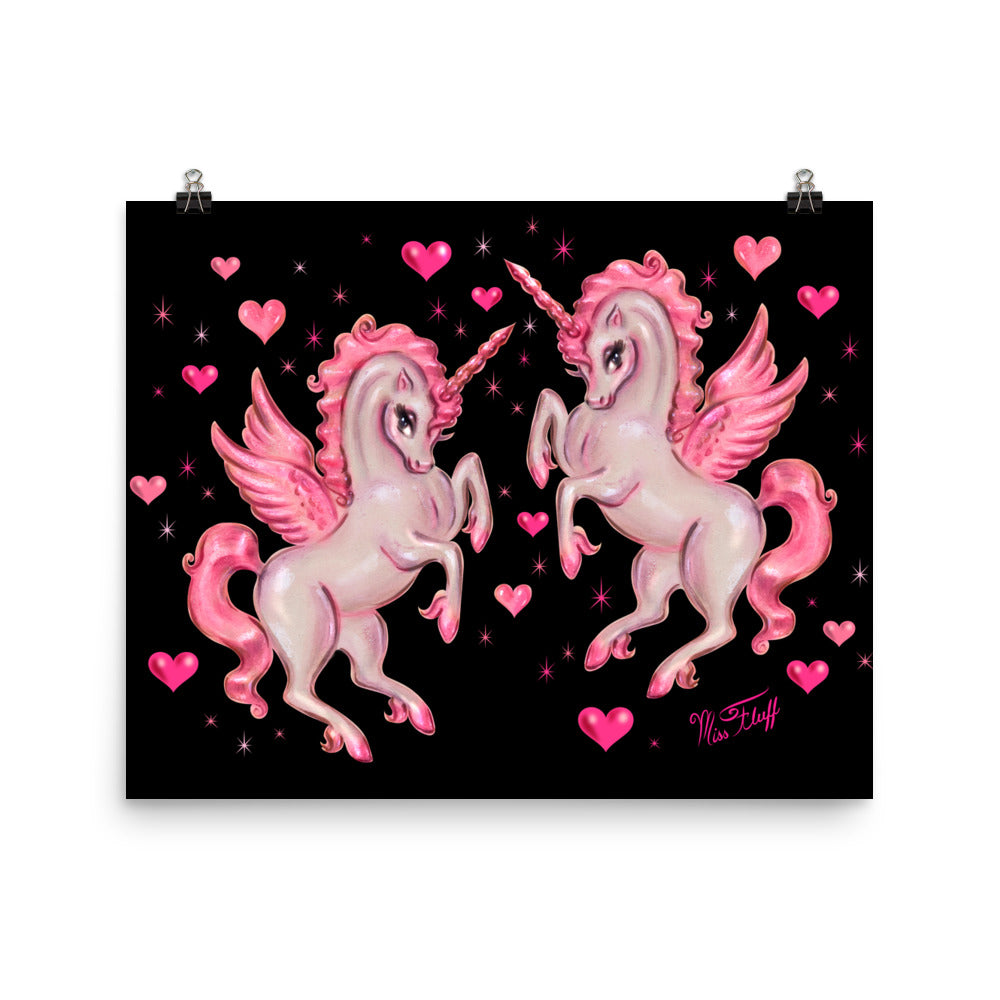 Unicorn Pegasus on Black • Art Print