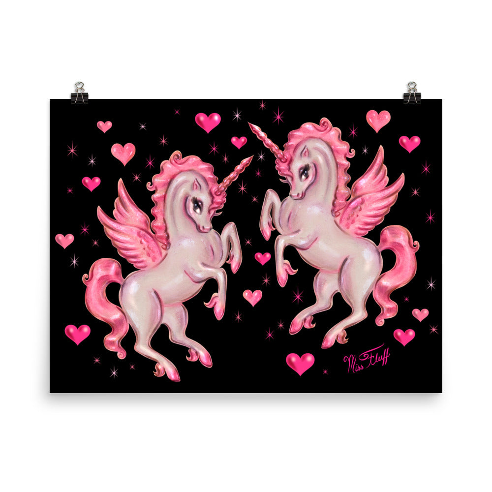 Unicorn Pegasus on Black • Art Print
