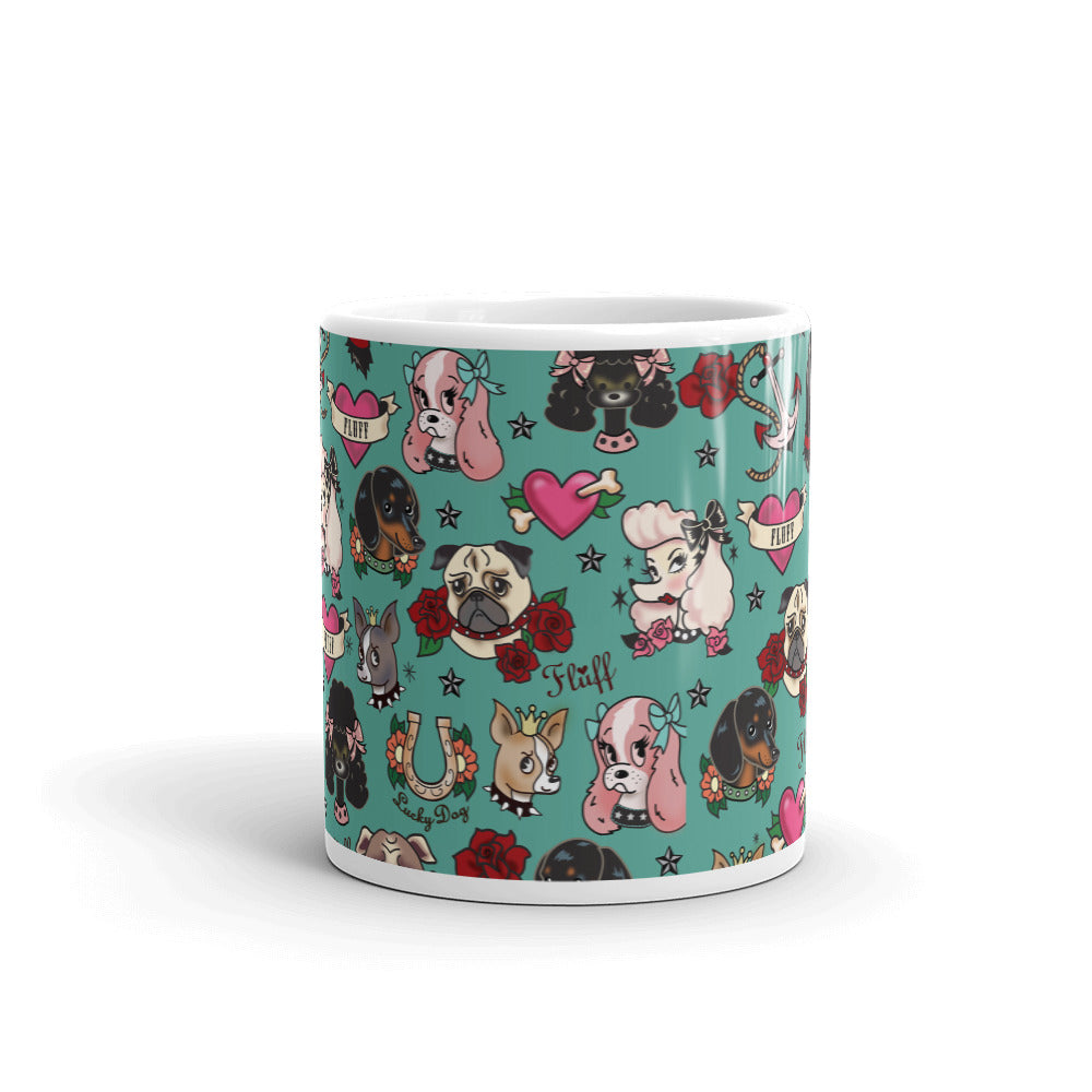 Tattoo Pooch on Teal • Mug
