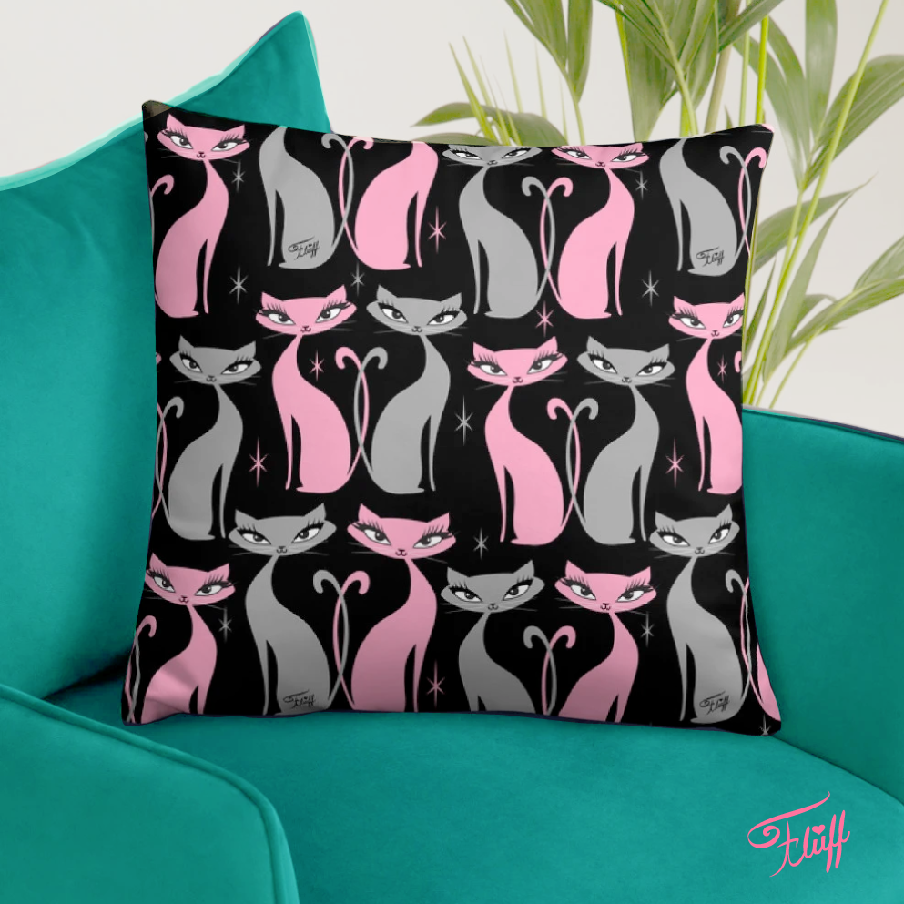 Mod Love Cats • Throw Pillow