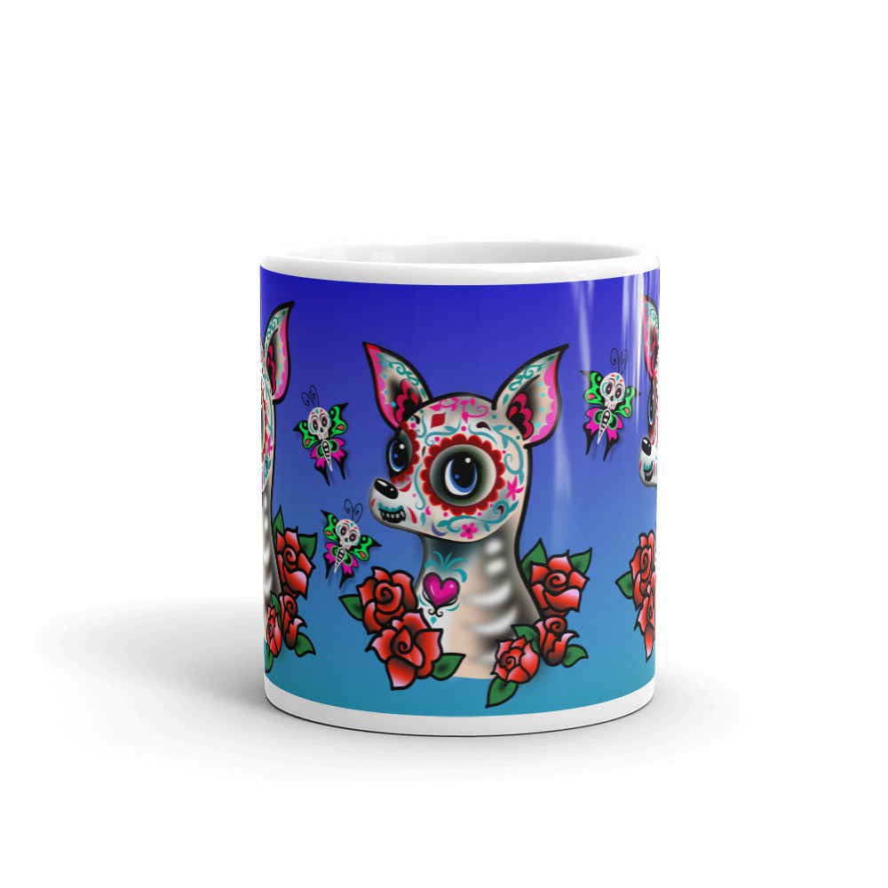 Sugar Skull Chihuahua Blue • Mug