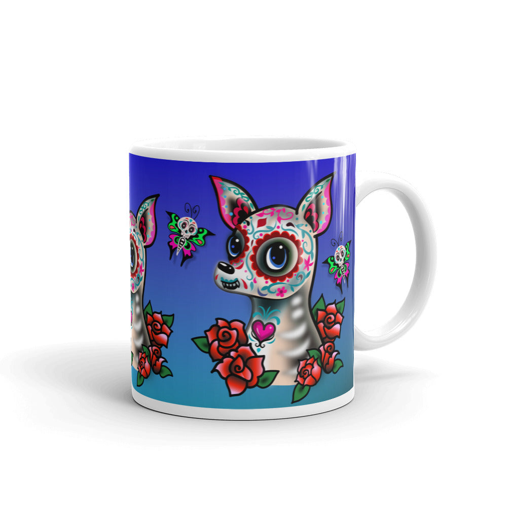 Sugar Skull Chihuahua Blue • Mug