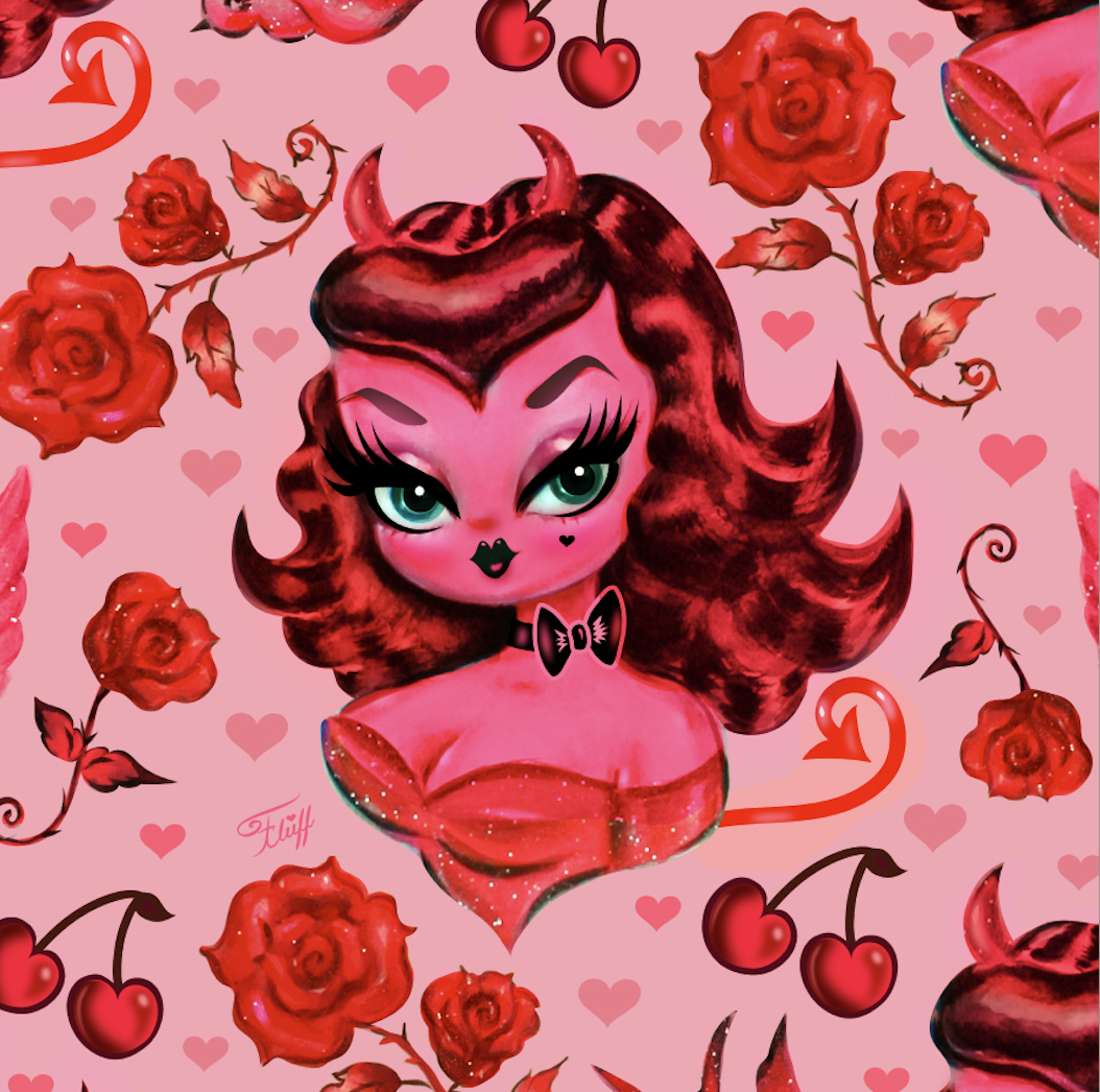 Devil Dolly with Roses and Cherries