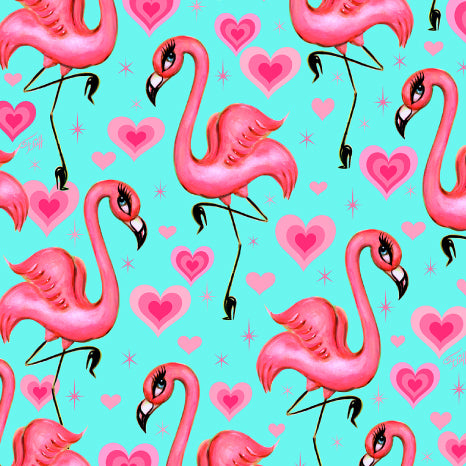 Flamingos and Hearts Aqua