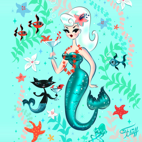 Blonde Martini Mermaid with Merkitten