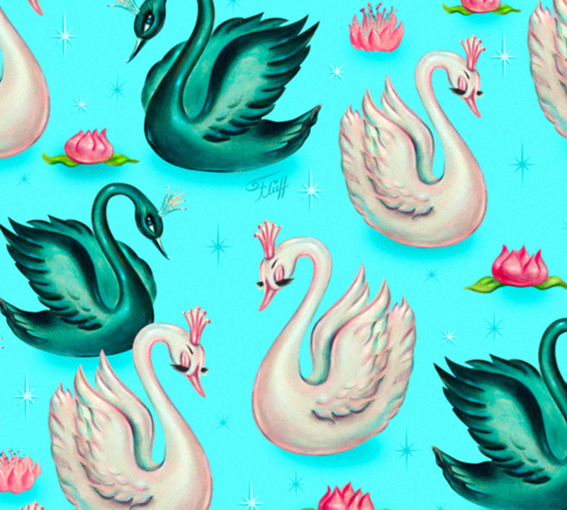 Swans with Tiaras on Aqua