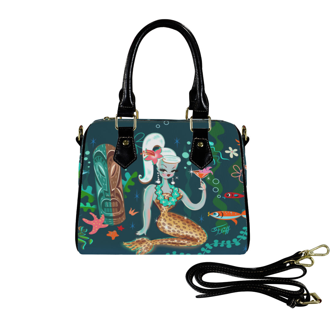 Blonde Leopard Martini Mermaid • Small Handbag with Shoulder Strap Black