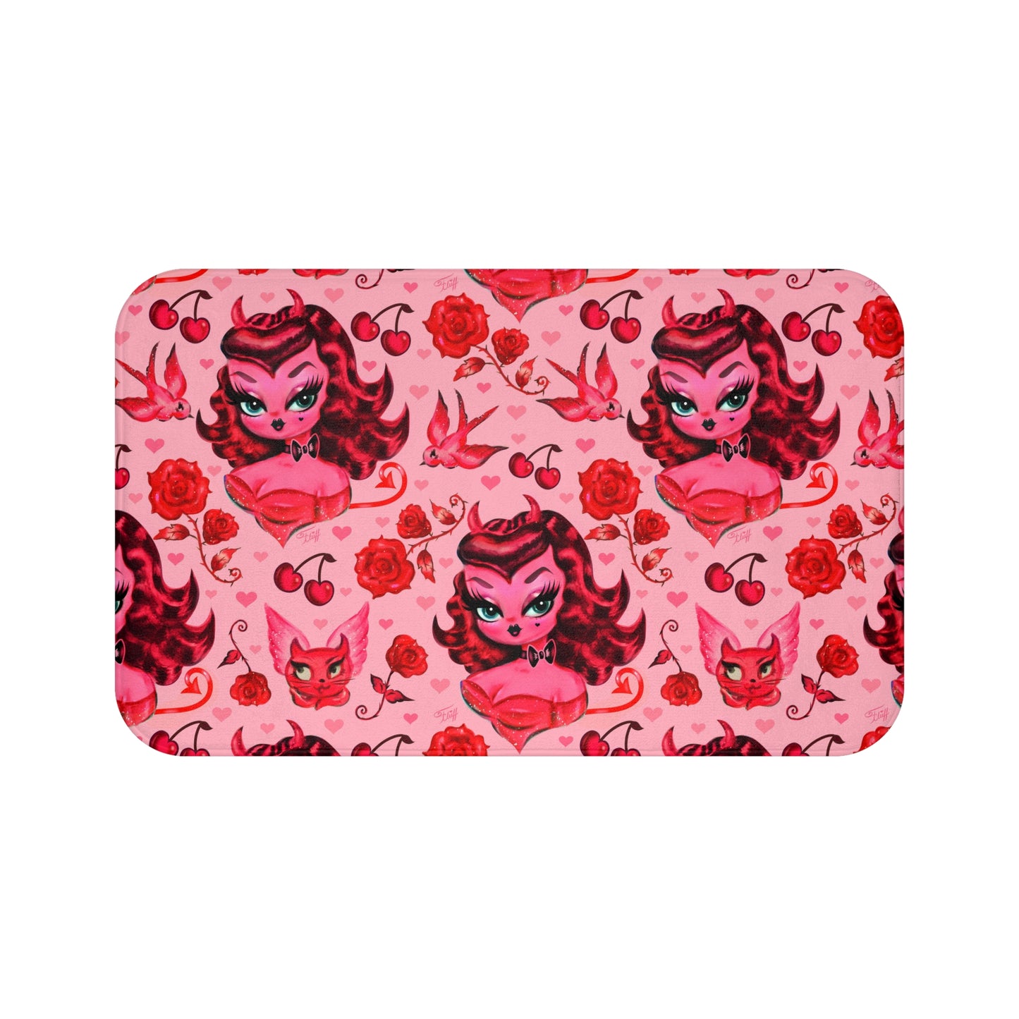 Devil Dolly with Roses and Cherries • Bath Mat