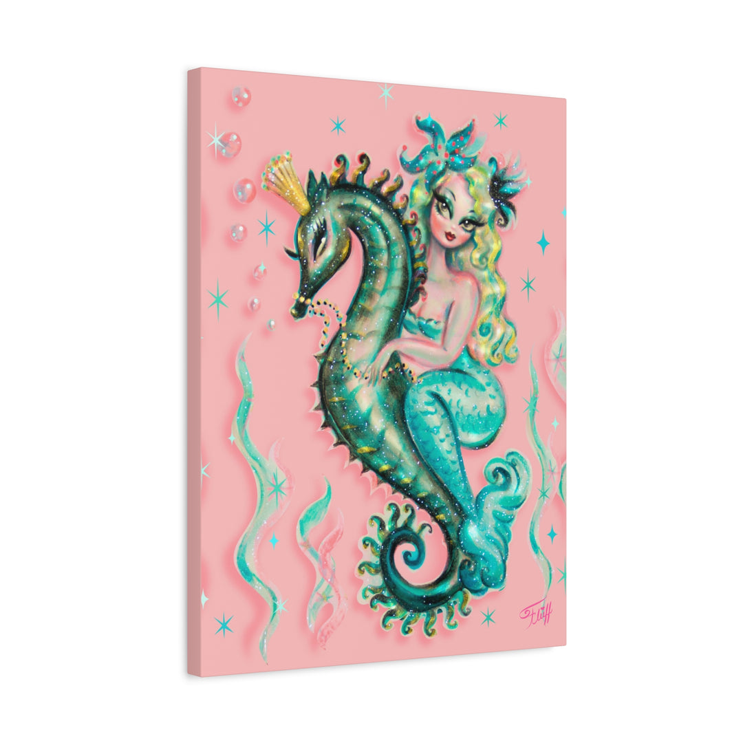 Blue Mermaid Riding a Seahorse Prince • Canvas Gallery Wrap