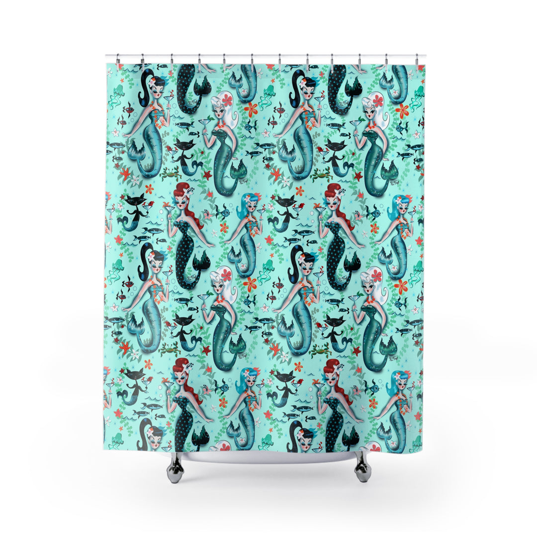 Martini Mermaids Aqua • Shower Curtain