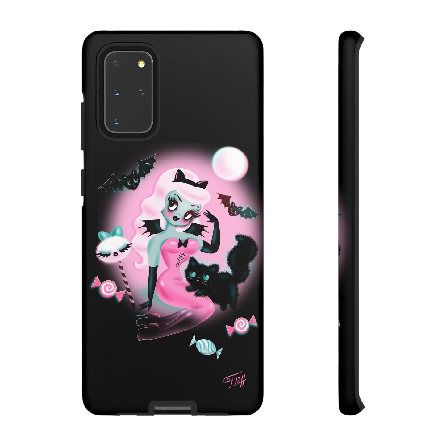 Pastel Candy Vampire with Kitty on Black • Tough Phone Case