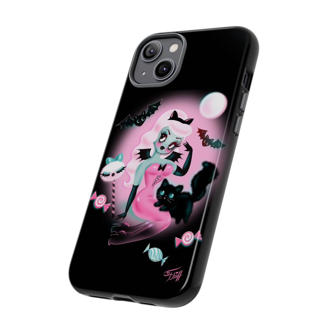 Pastel Candy Vampire with Kitty on Black • Tough Phone Case