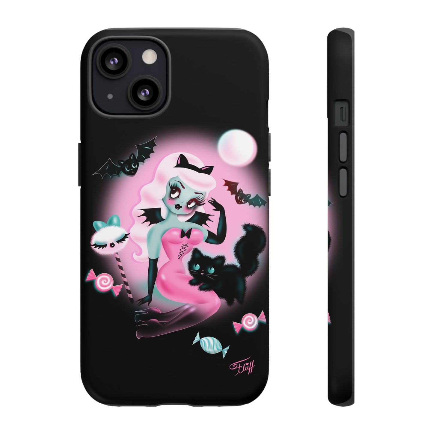 Pastel Candy Vampire with Kitty on Black • Tough Phone Case