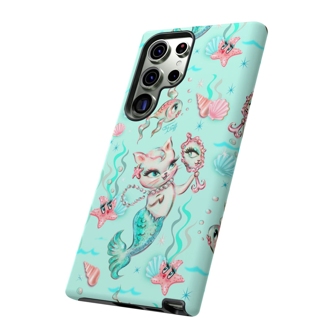 Merkitten with Pearls Aqua • Tough Phone Case