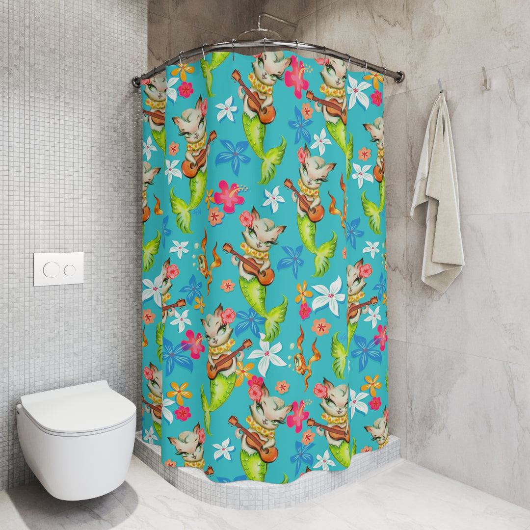 Merkitten with Ukelele • Shower Curtain