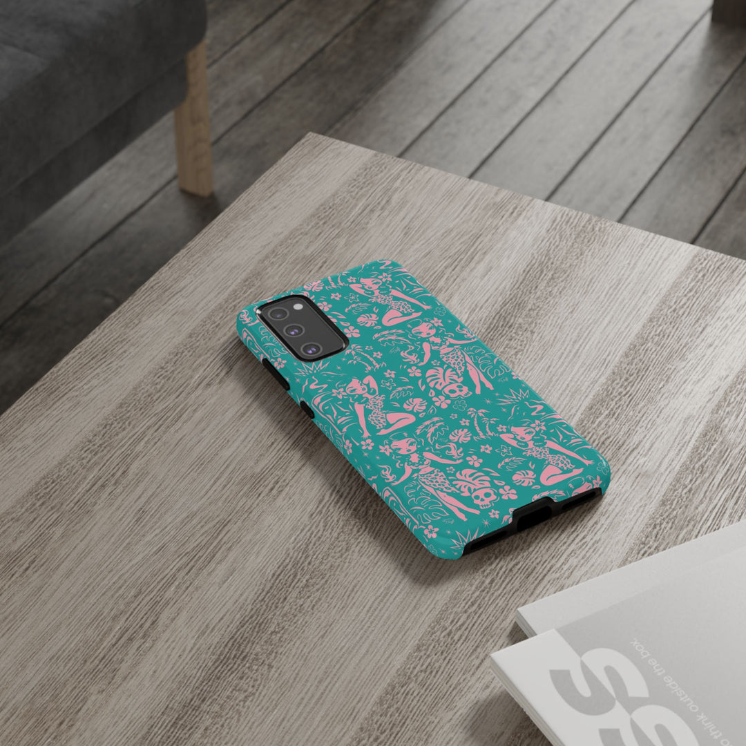 Tiki Temptress - Aqua and Pink • Tough Phone Case