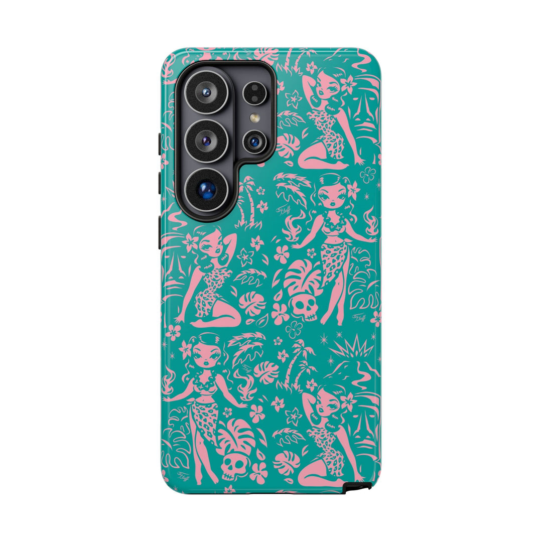 Tiki Temptress - Aqua and Pink • Tough Phone Case