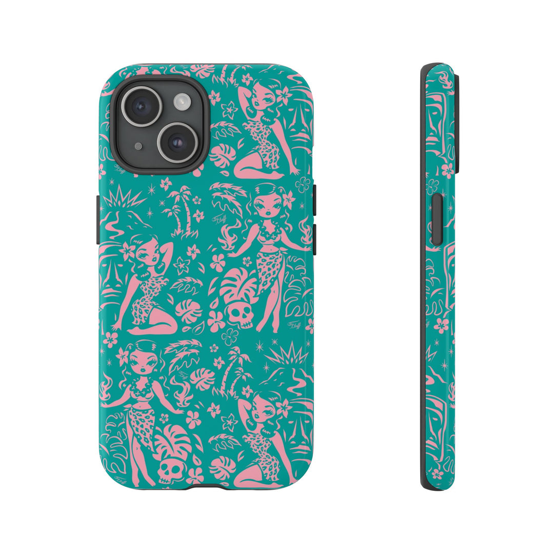Tiki Temptress - Aqua and Pink • Tough Phone Case