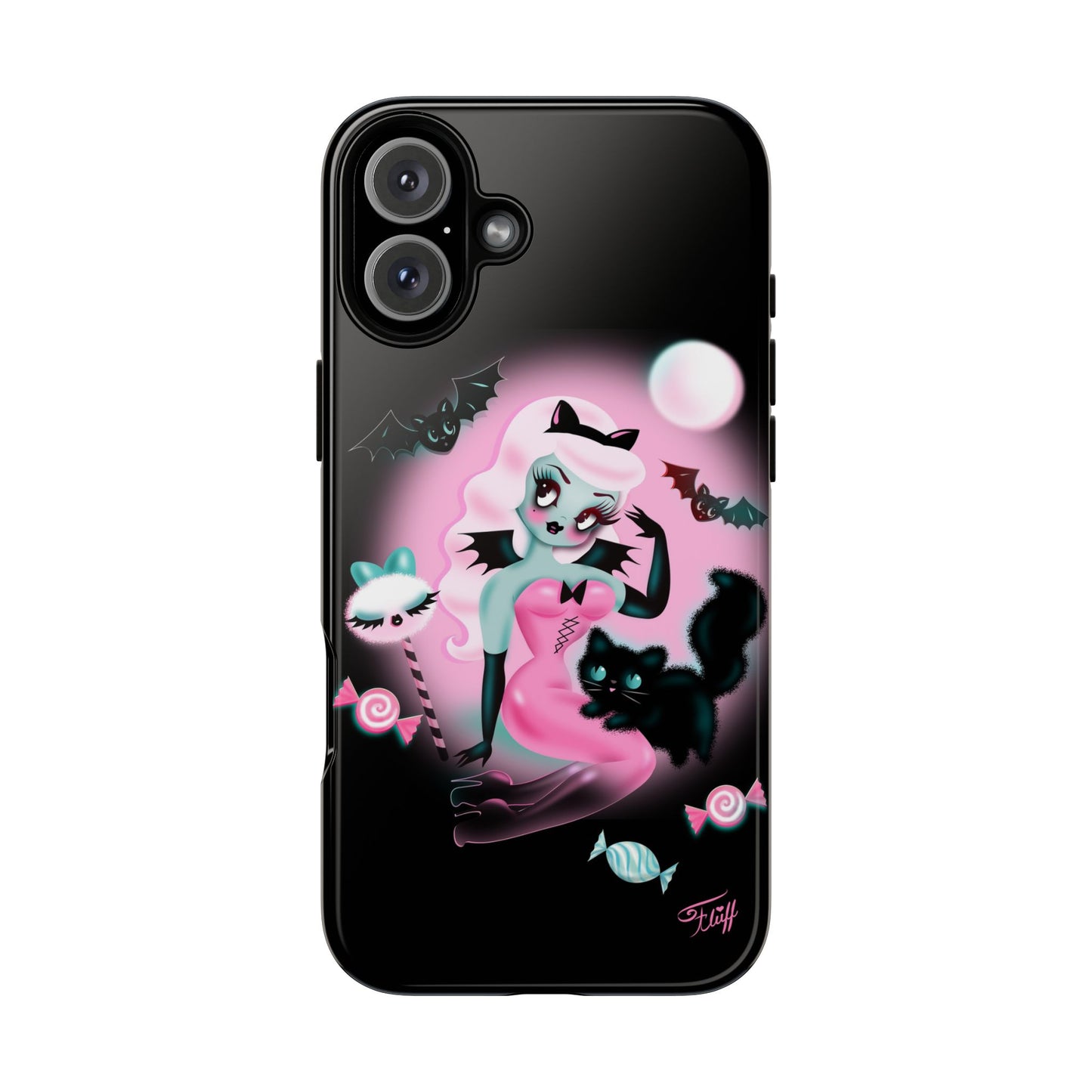 Pastel Candy Vampire with Kitty on Black • Tough Phone Case