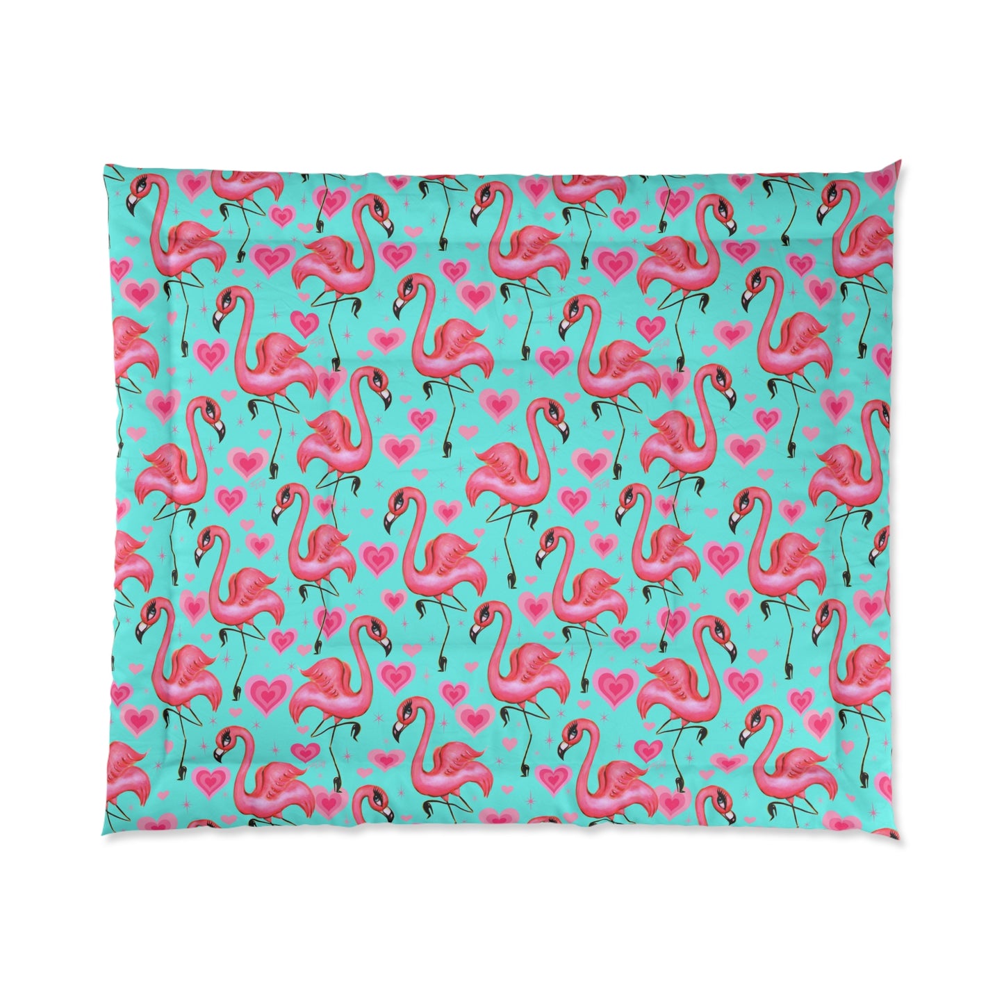 Flamingos and Hearts Aqua  • Comforter