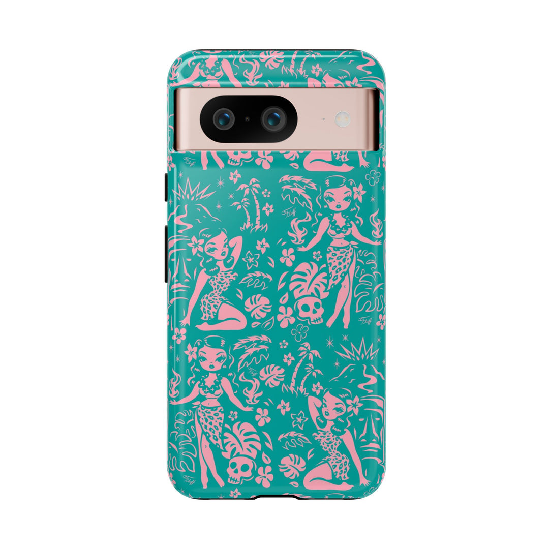 Tiki Temptress - Aqua and Pink • Tough Phone Case