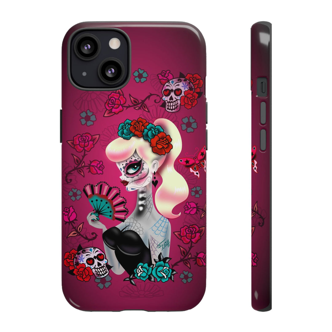 Blonde Sugar Skull Pinup Girl • Tough Phone Case