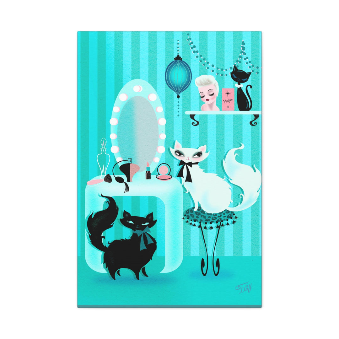 Kitties in the Boudoir Mint • Canvas Gallery Wrap