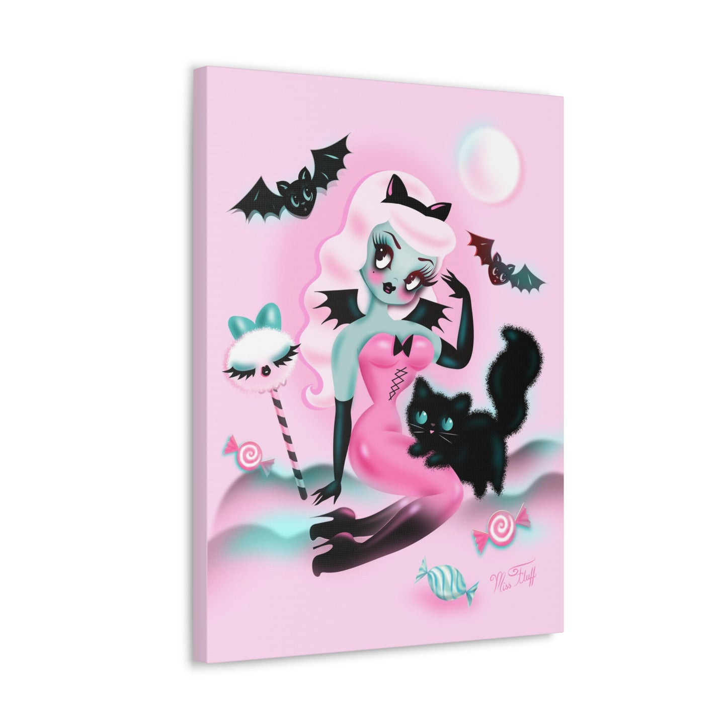 Pastel Candy Vampire with Kitty • Canvas Gallery Wrap