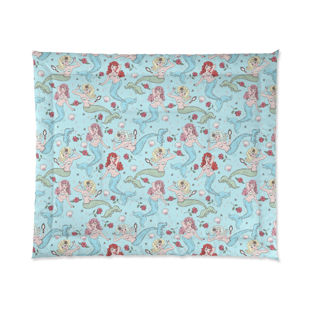 Mermaids and Roses on Aqua • Comforter