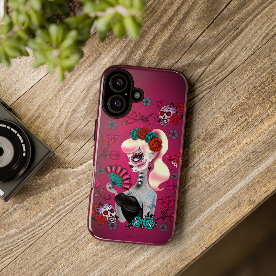 Blonde Sugar Skull Pinup Girl • Tough Phone Case
