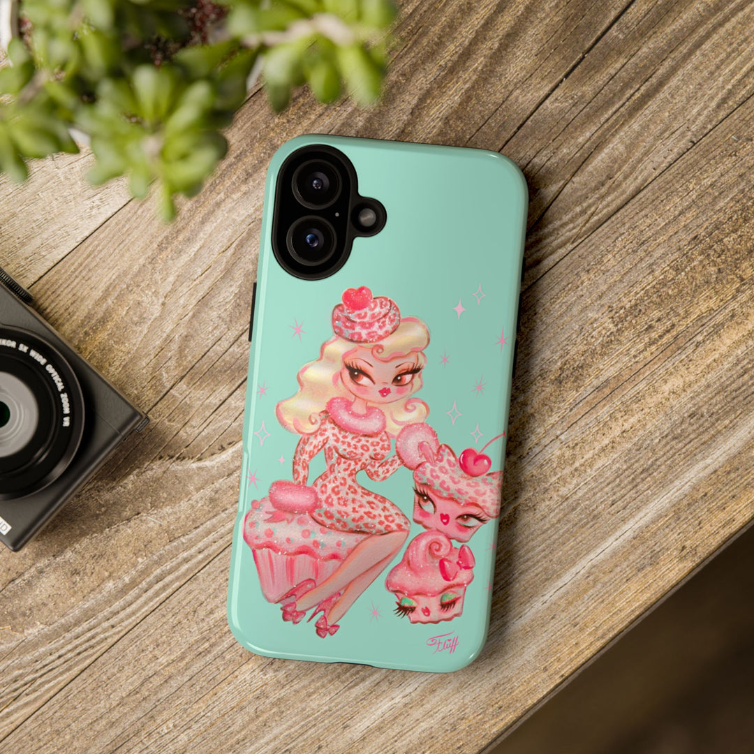 Leopard and Pink Cupcake Girl • Tough Phone Case