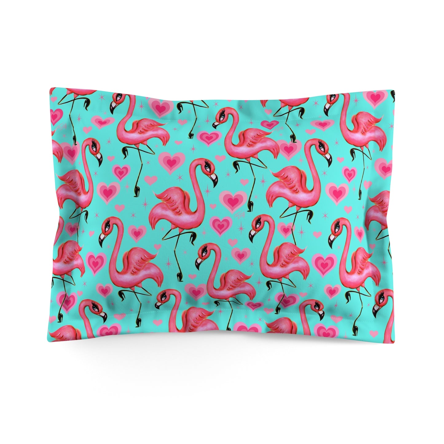 Flamingos and Hearts Aqua • Pillow Sham