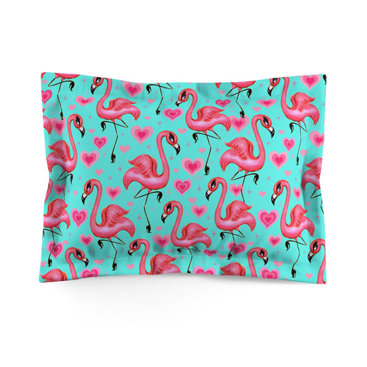 Flamingos and Hearts Aqua • Pillow Sham