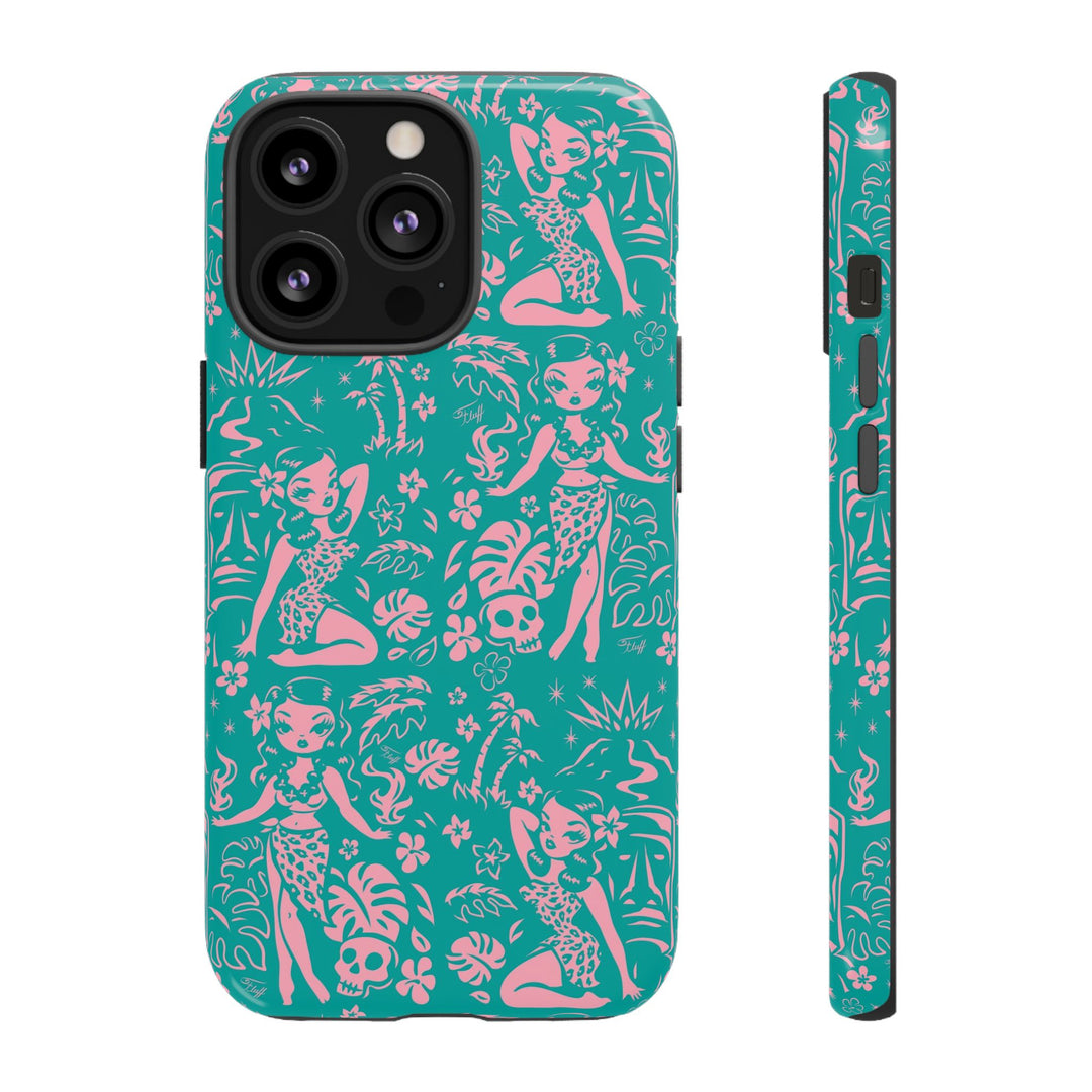 Tiki Temptress - Aqua and Pink • Tough Phone Case