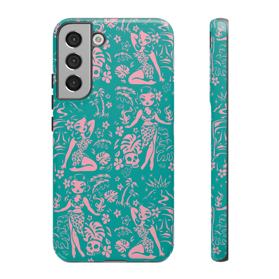 Tiki Temptress - Aqua and Pink • Tough Phone Case