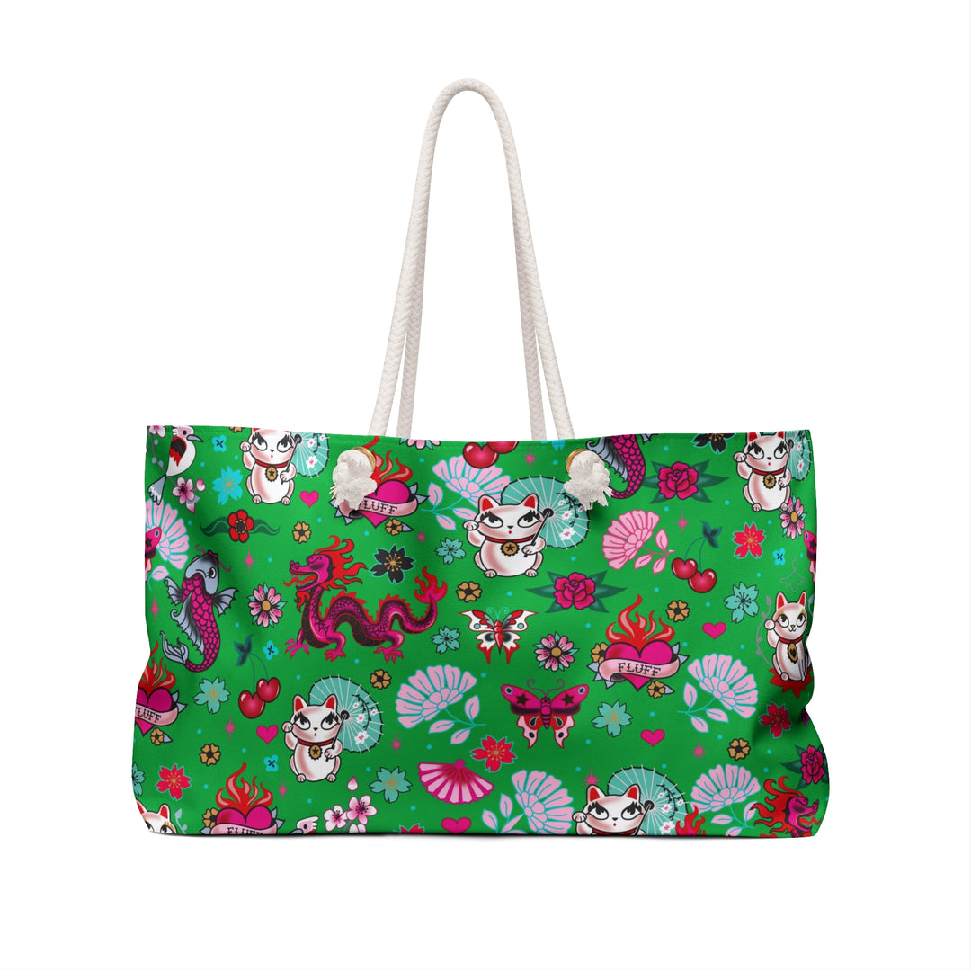 Lucky Cat on Green • Weekender Bag