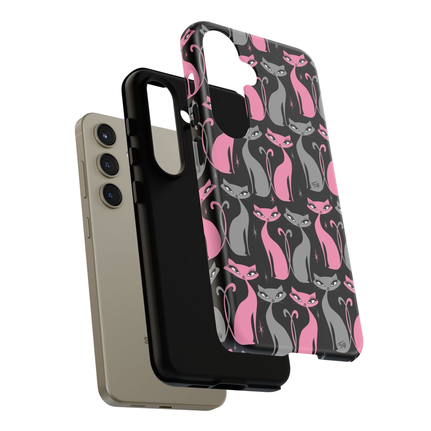 Mod Love Cats on Black • Tough Phone Case