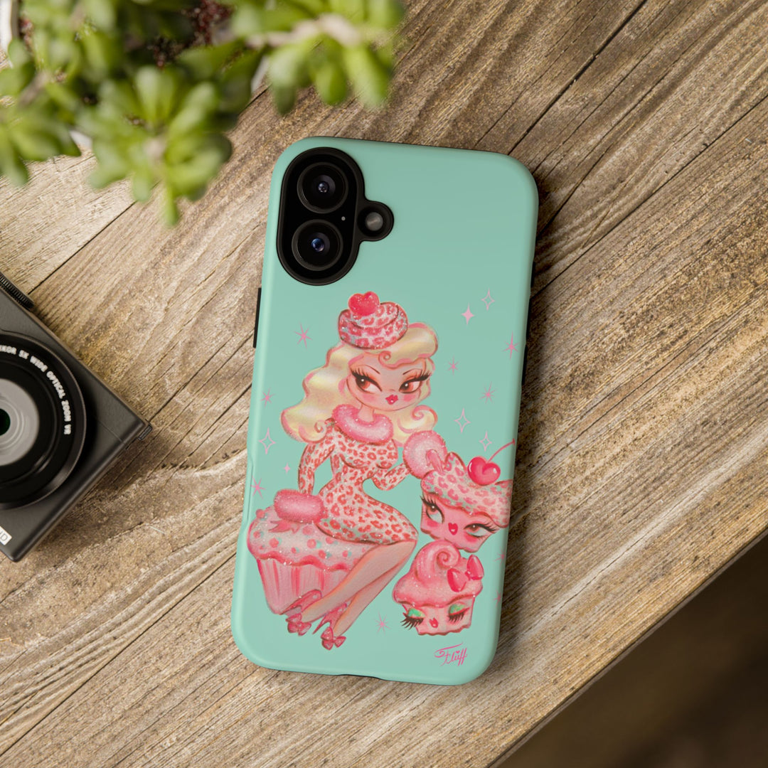 Leopard and Pink Cupcake Girl • Tough Phone Case