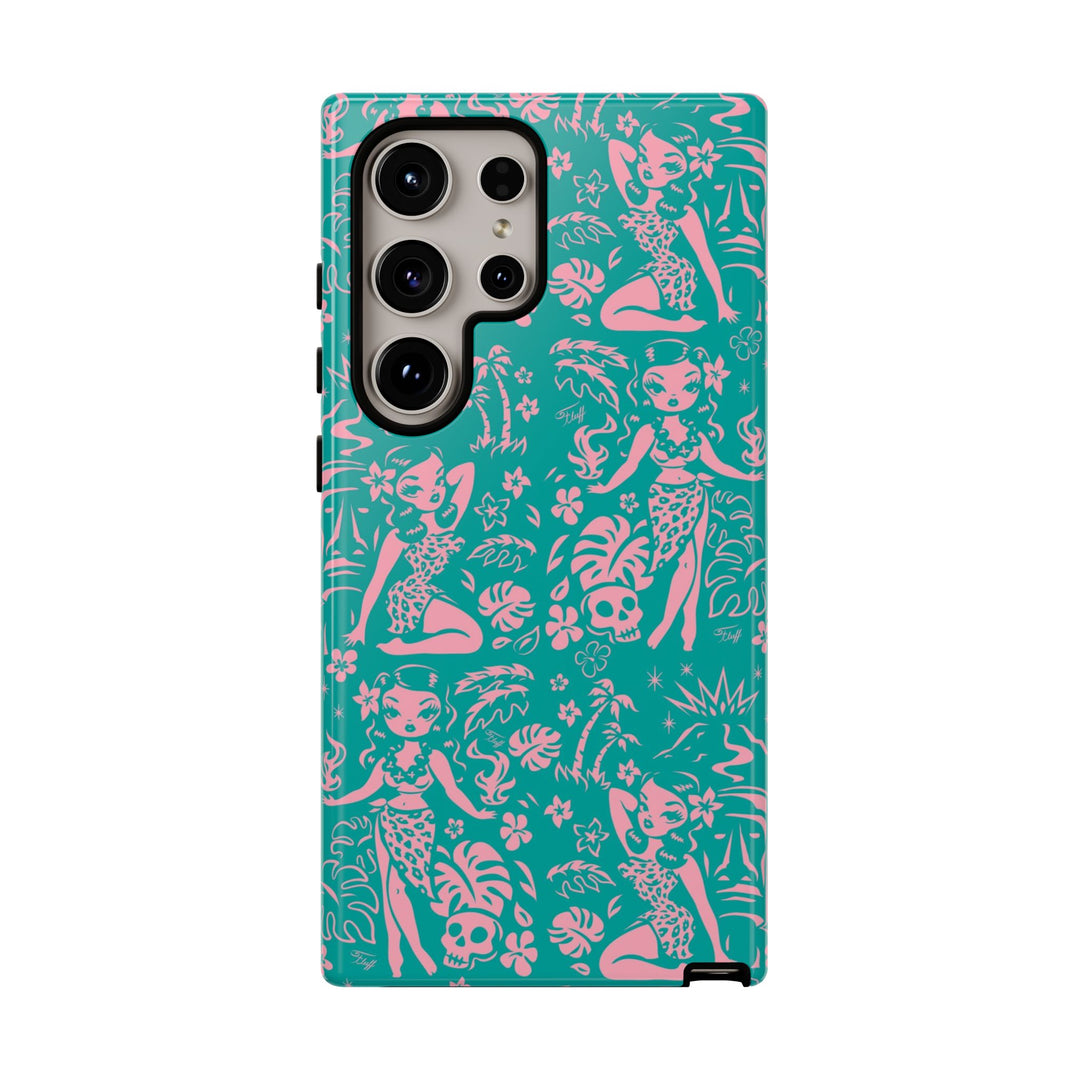 Tiki Temptress - Aqua and Pink • Tough Phone Case
