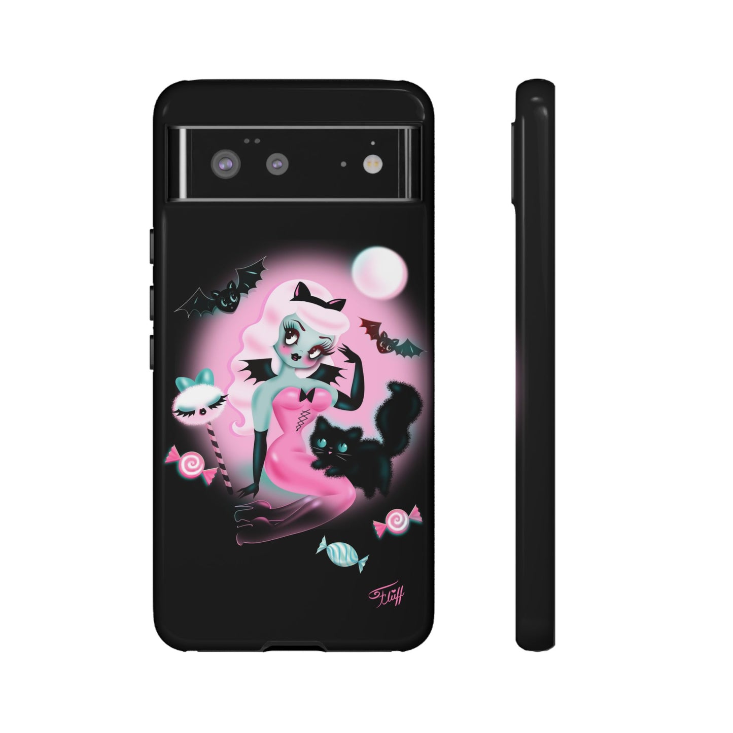 Pastel Candy Vampire with Kitty on Black • Tough Phone Case