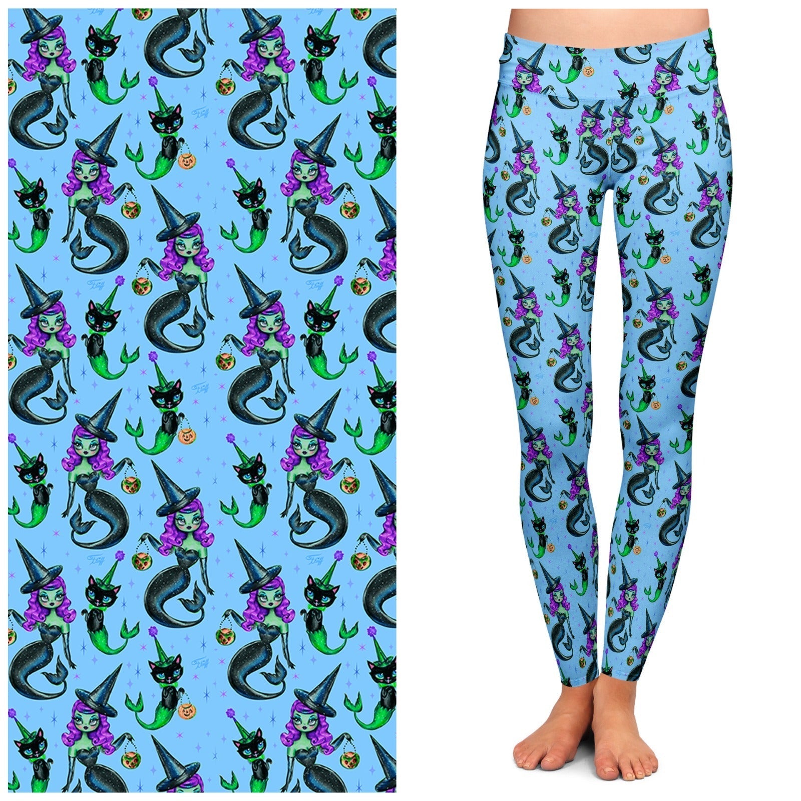 "MerWitch & Her MerCat" Leggings by Miss Fluff x Lipstick & Chrome-0