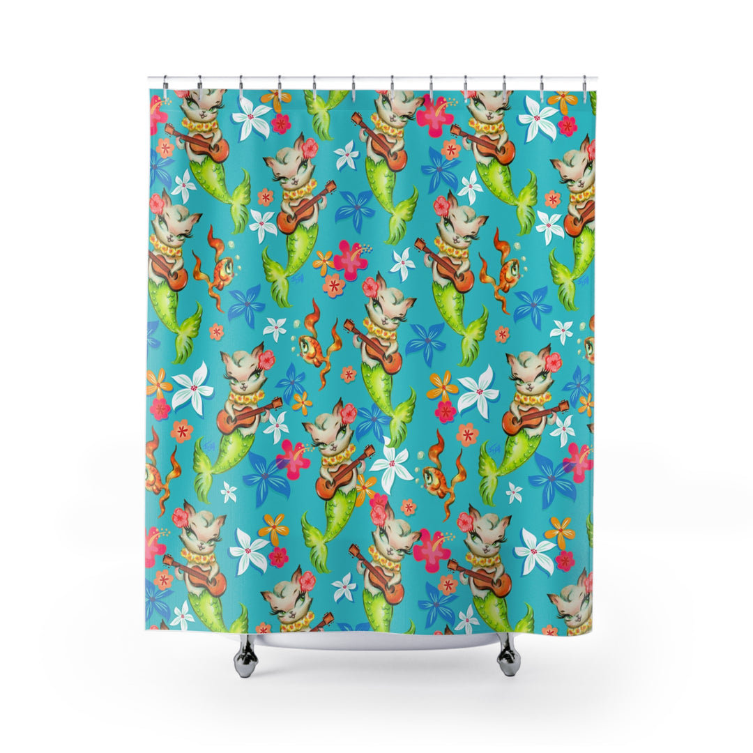 Merkitten with Ukelele • Shower Curtain