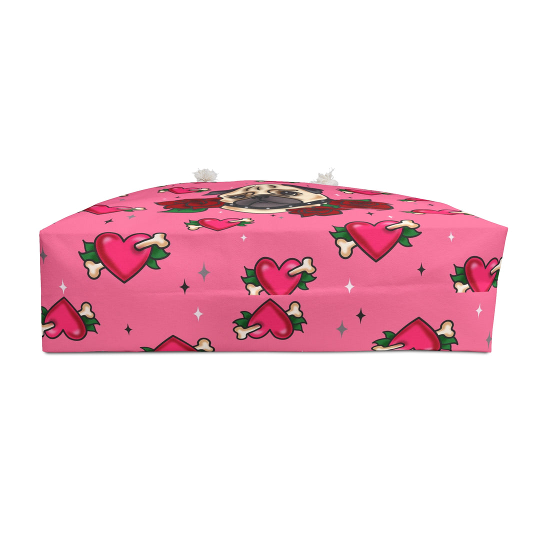 Tattoo Pug with Roses on Pink • Weekender Bag