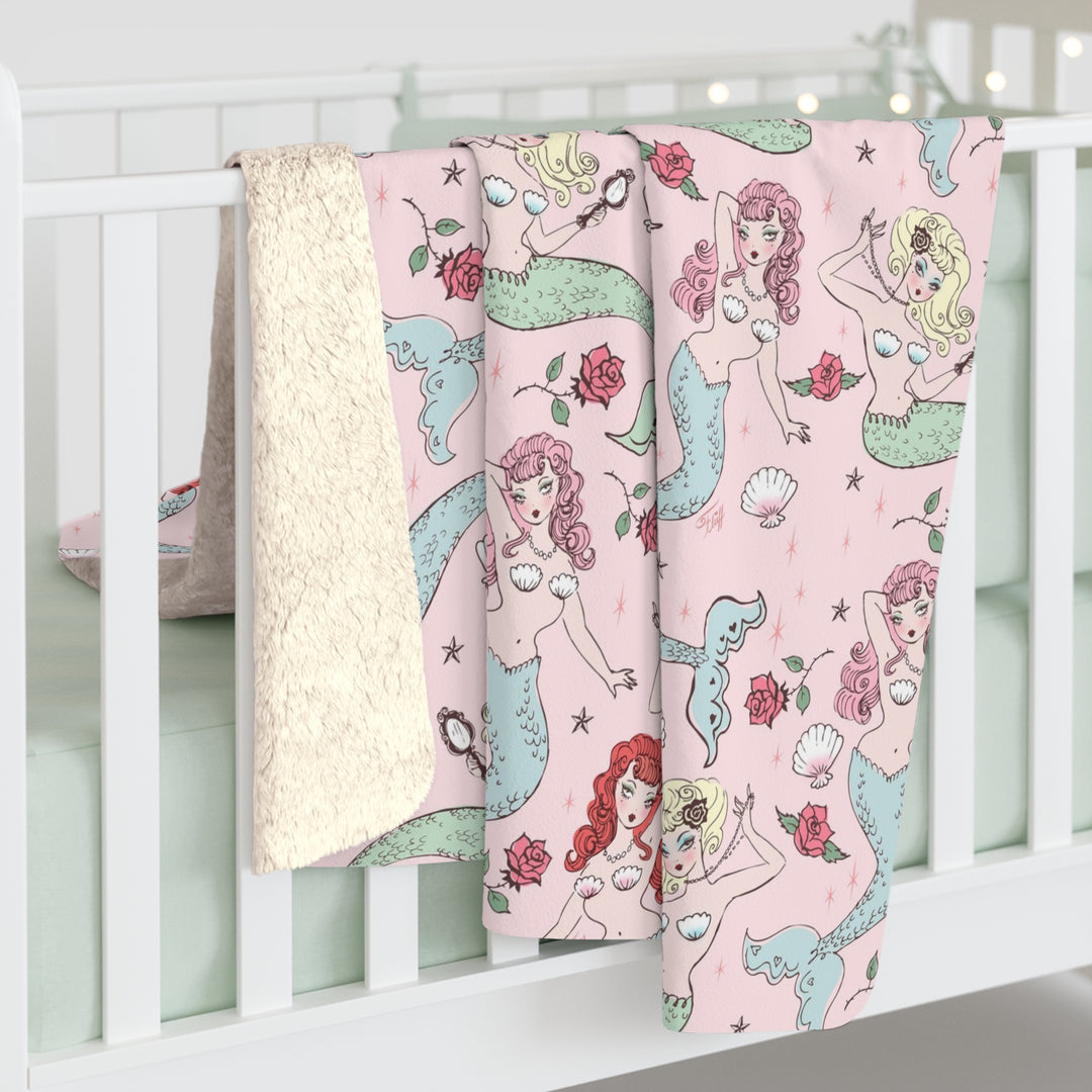 Mermaids and Roses on Pink • Fleece Blanket