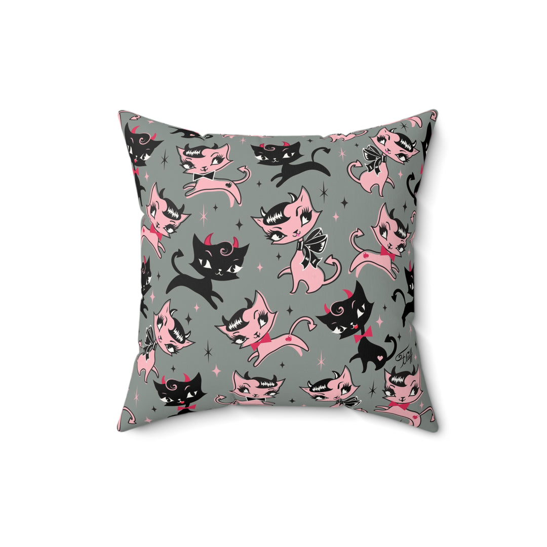 Devil Kitties Grey • Faux Suede Pillow