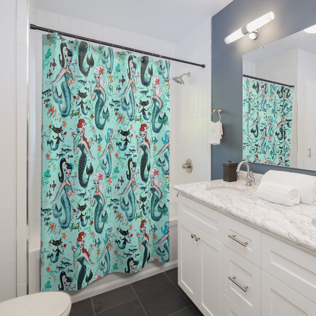 Martini Mermaids Aqua • Shower Curtain